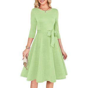Women's light Green3/4 Sleeve Vintage Flattering A-line Vintage Cocktail Dresses